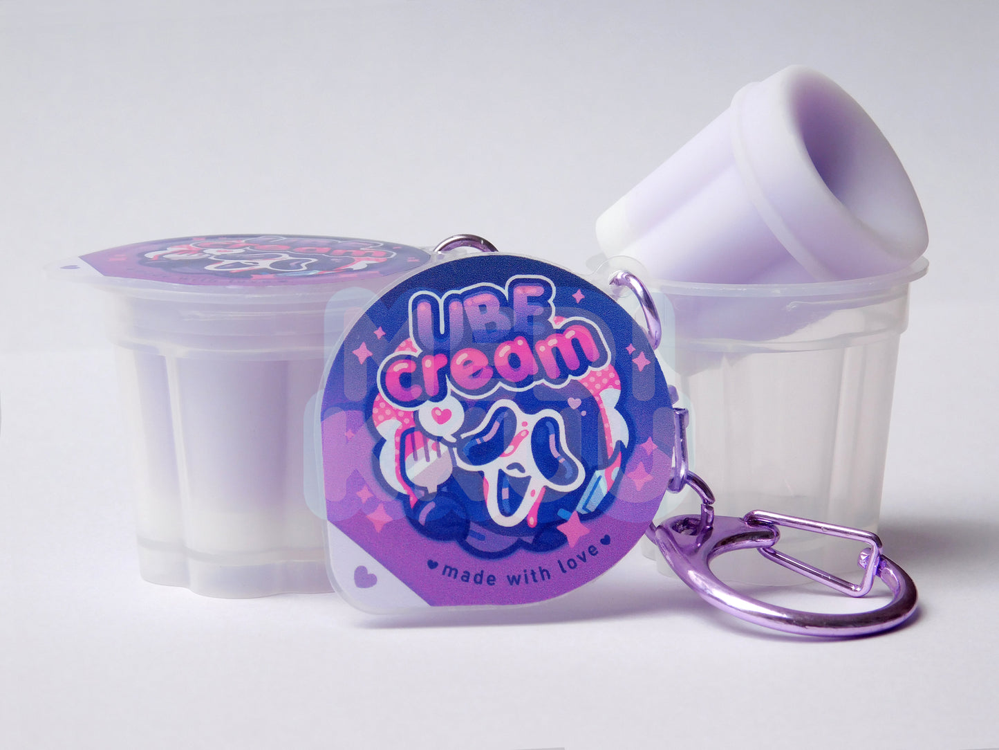ghostface ube pudding cup charm | squishy toy fidget keychain