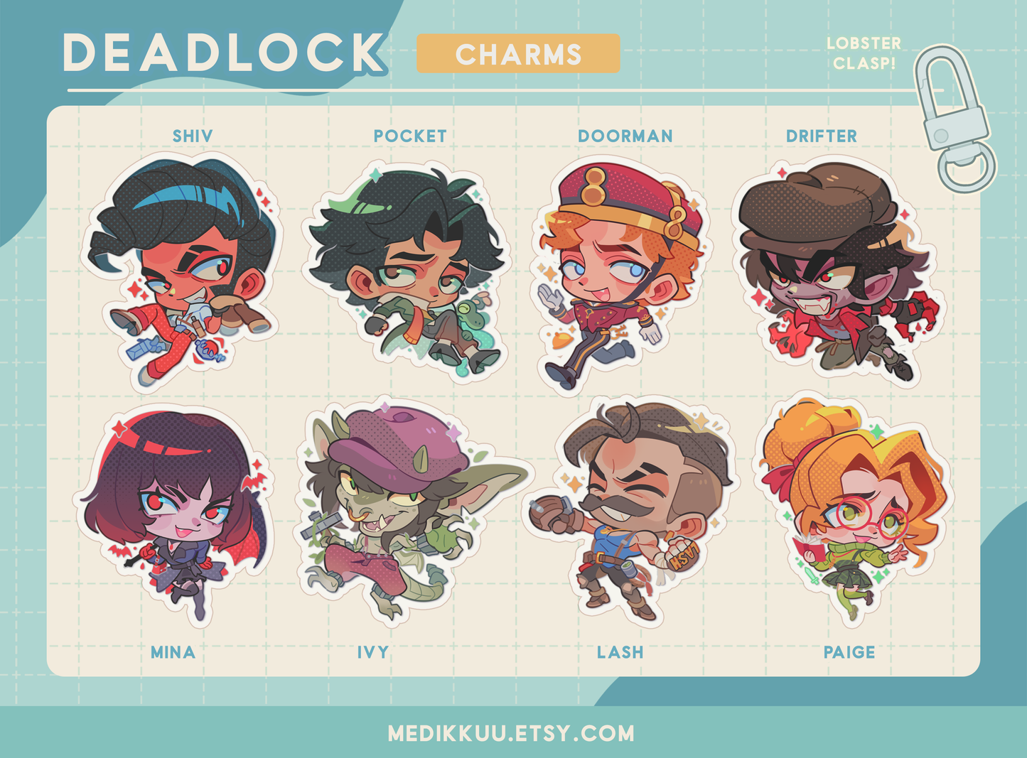 SET 1 deadlock charms keychains | (2.5" Epoxy)