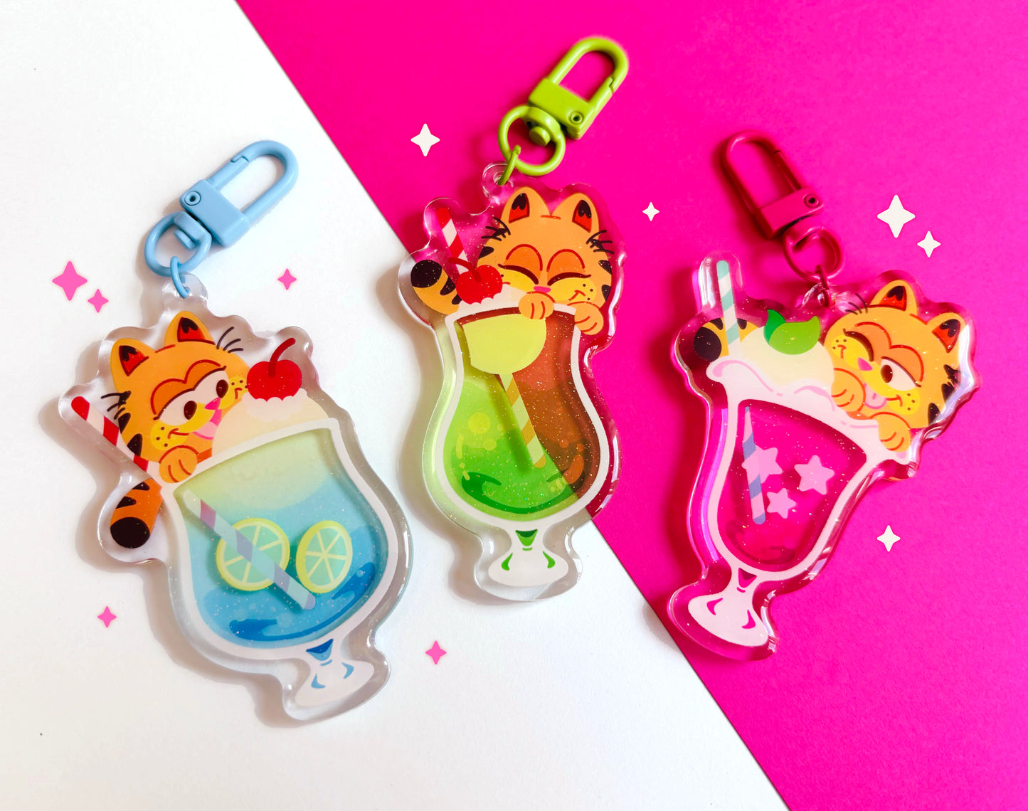 garfield drink charms keychains (3" glitter epoxy)