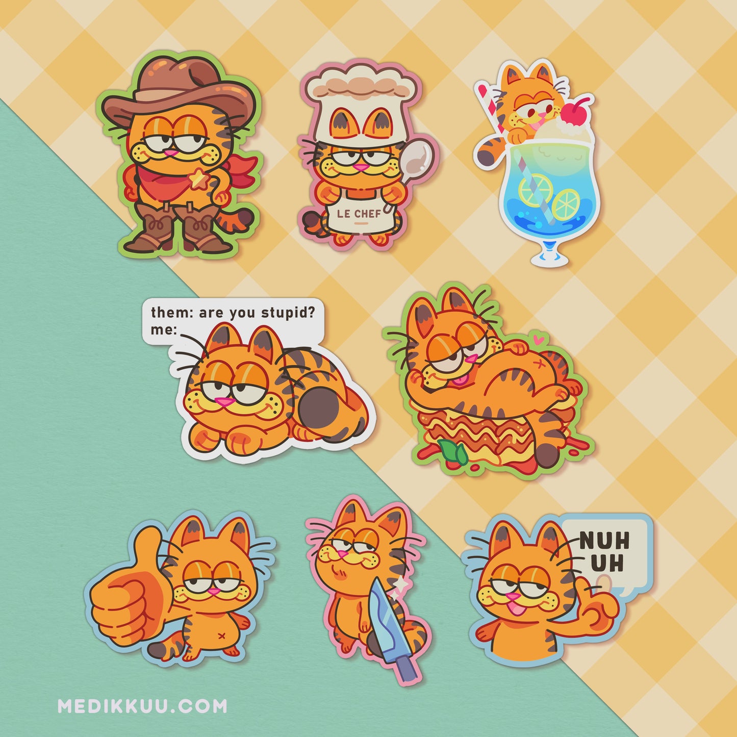 garfield stickers (glitter vinyl sticker)