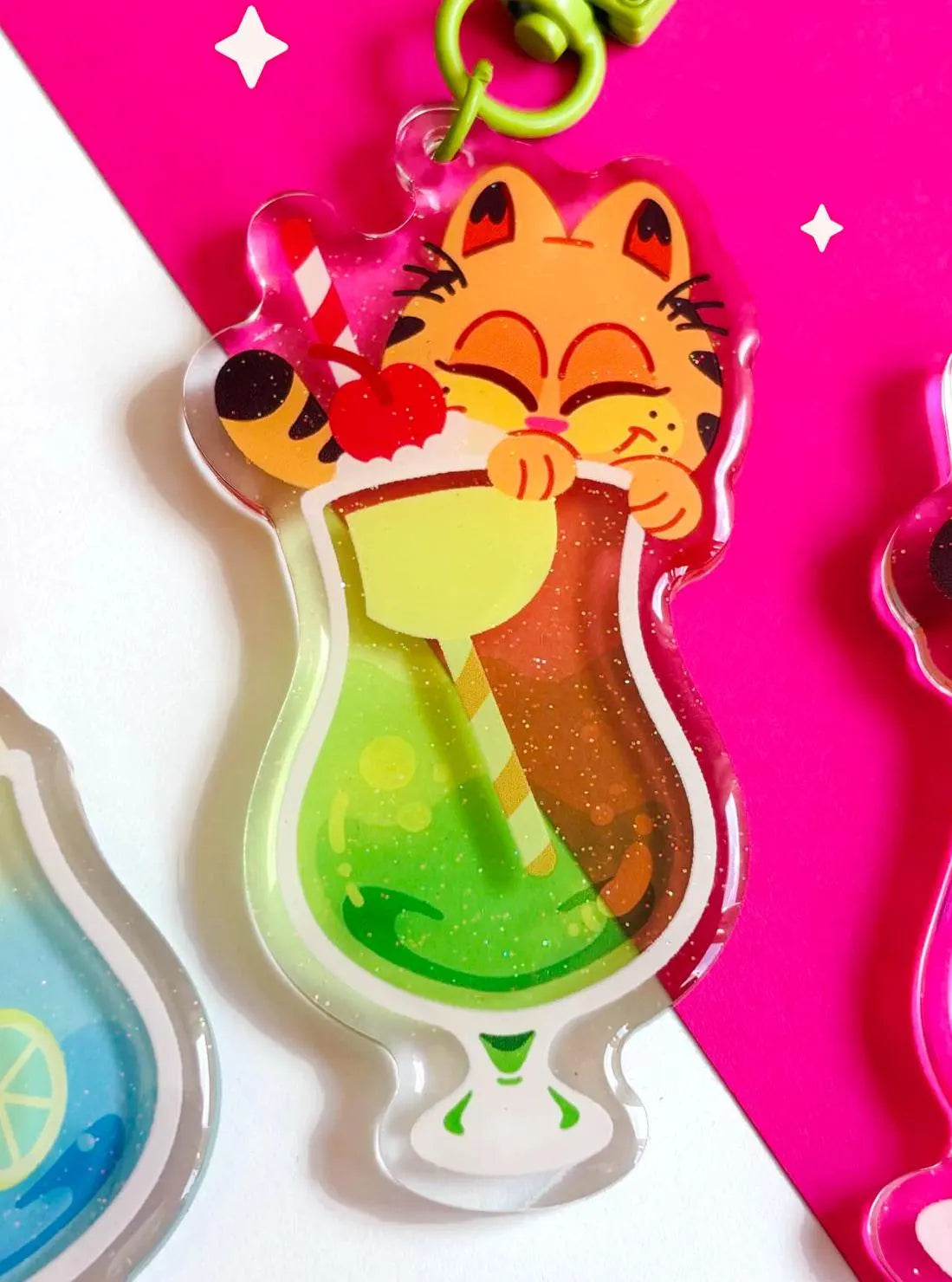 garfield drink charms keychains (3" glitter epoxy)