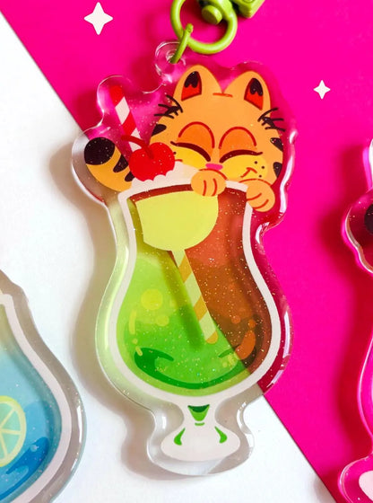garfield drink charms keychains (3" glitter epoxy)