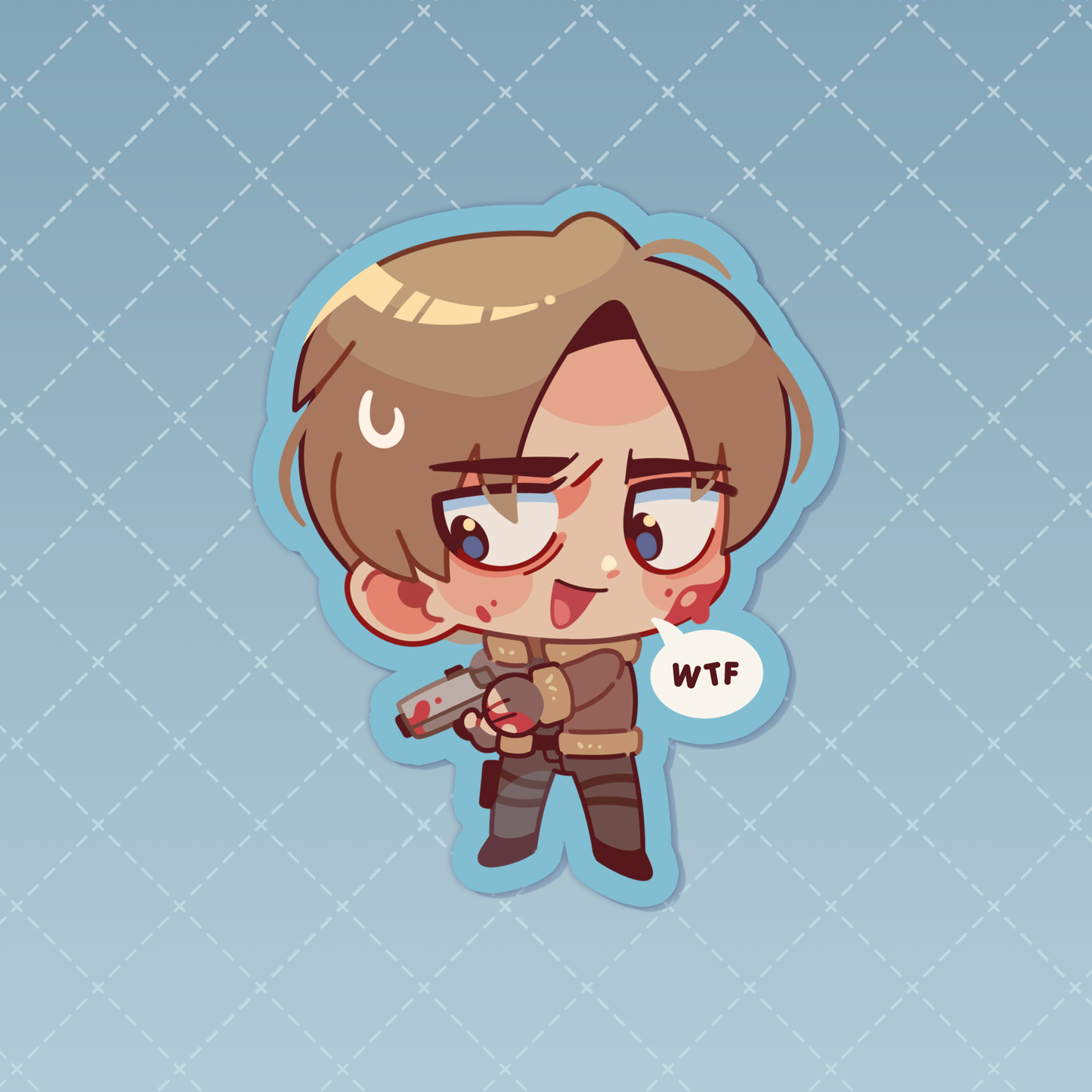 leon kennedy charm & sticker (2.4") | resident evil
