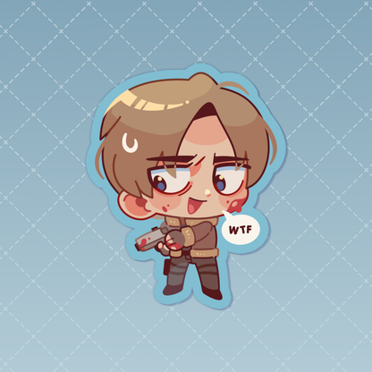 leon kennedy charm & sticker (2.4") | resident evil