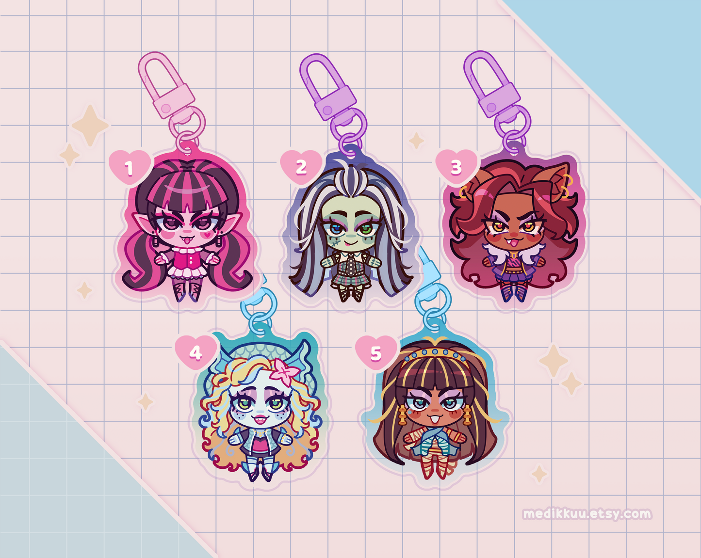monster high charms keychains (2" epoxy)