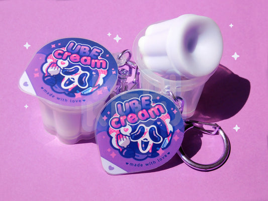 ghostface ube pudding cup charm | squishy toy fidget keychain