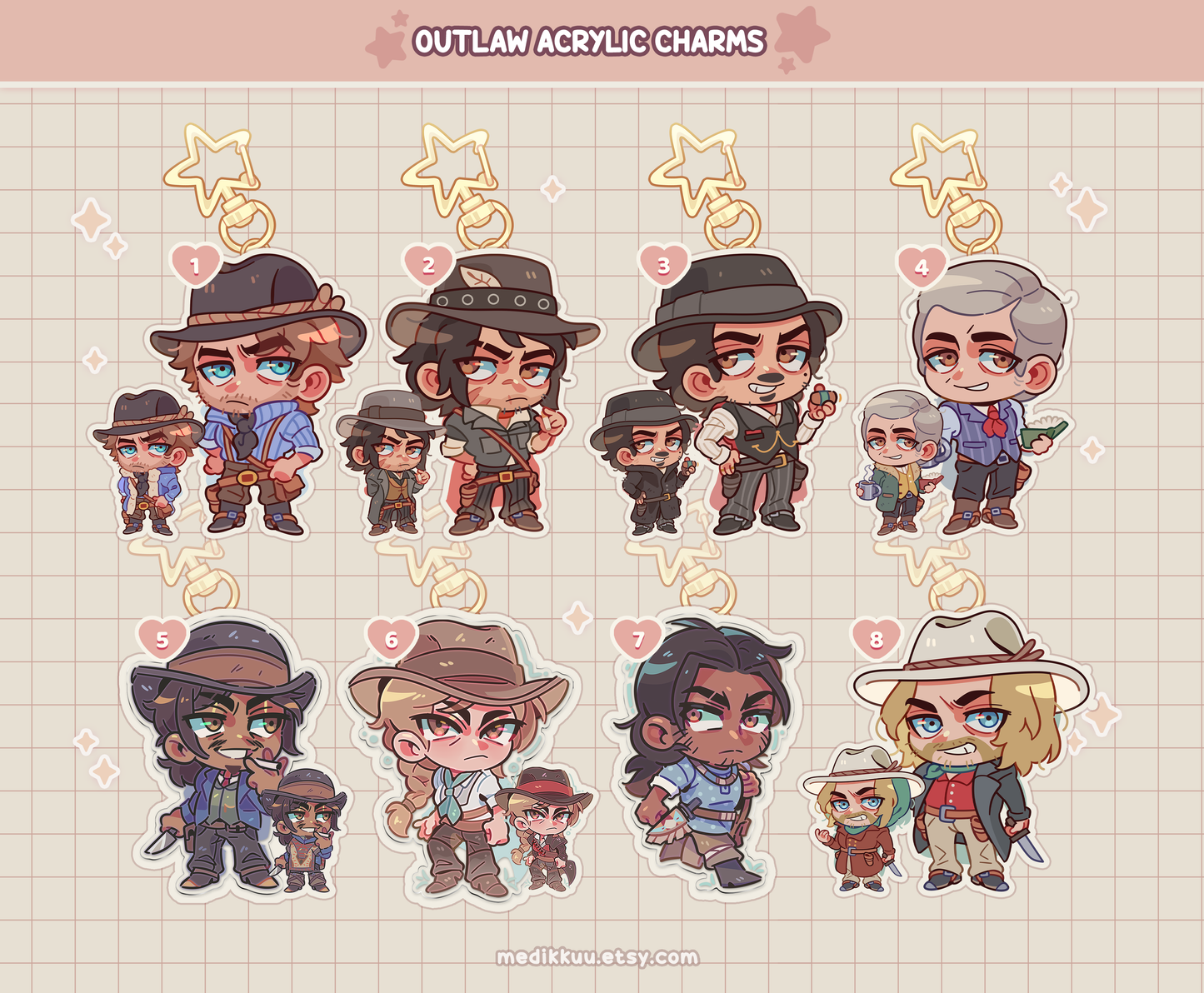 red dead redemption charms keychains (2.5" Glitter Epoxy)