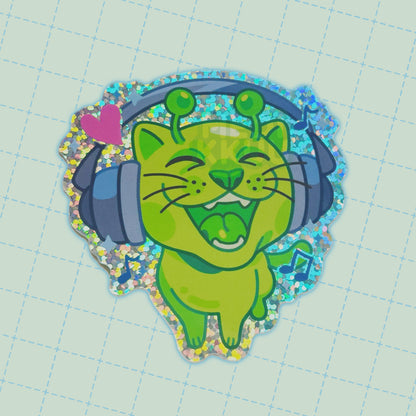 green alien cats meme stickers (2.3" glitter)