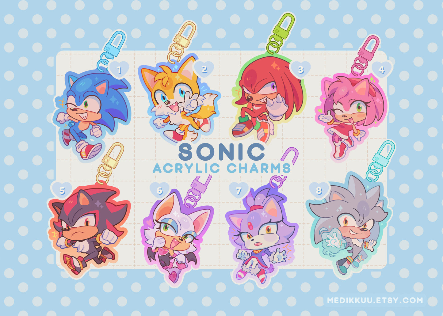 sonic acrylic charms keychains (2.5" epoxy)