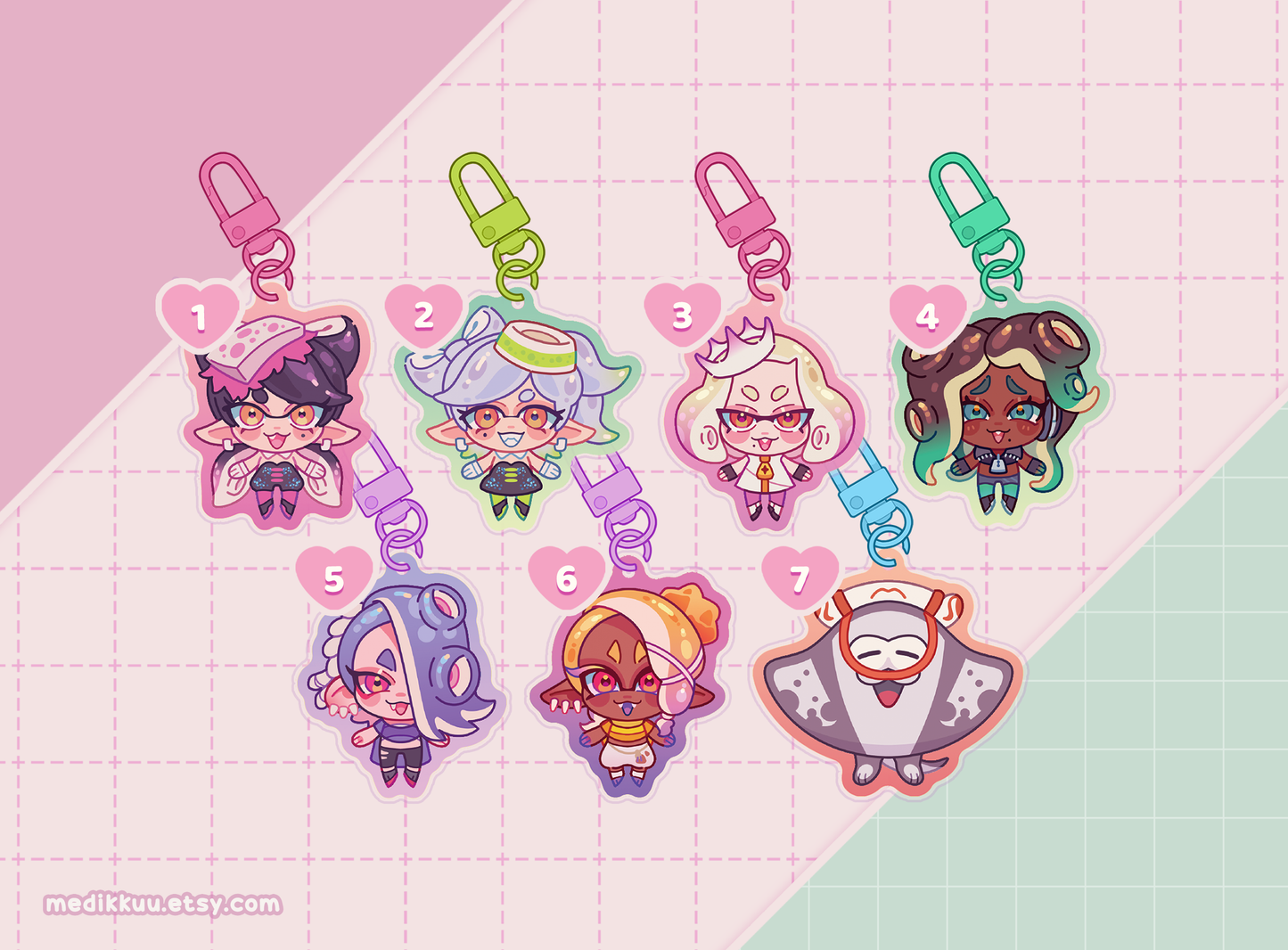 splatoon chibi charms keychains (2" epoxy)