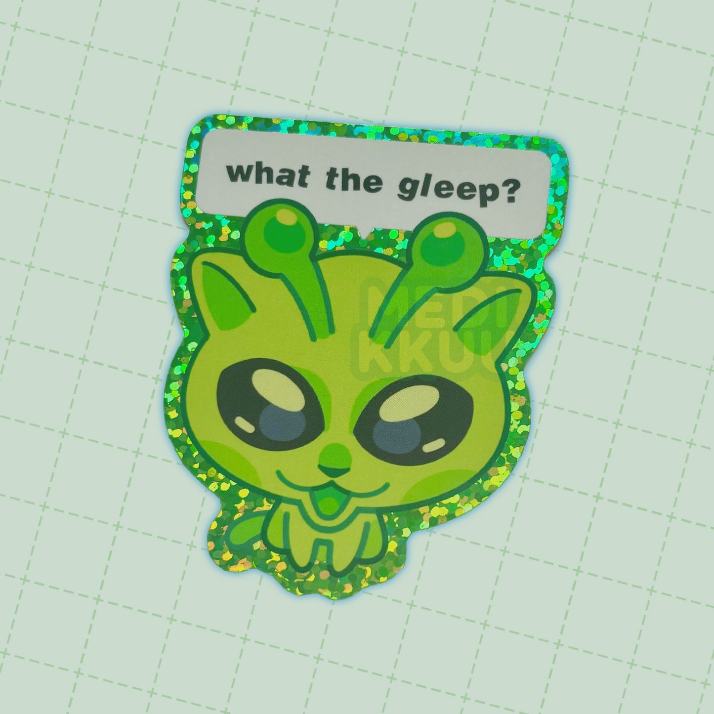 green alien cats meme stickers (2.3" glitter)