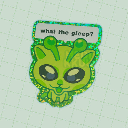 green alien cats meme stickers (2.3" glitter)
